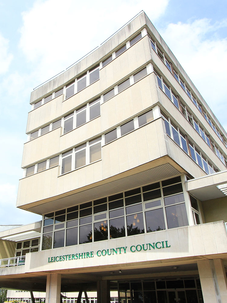 Front view of County Hall building Leicestershire