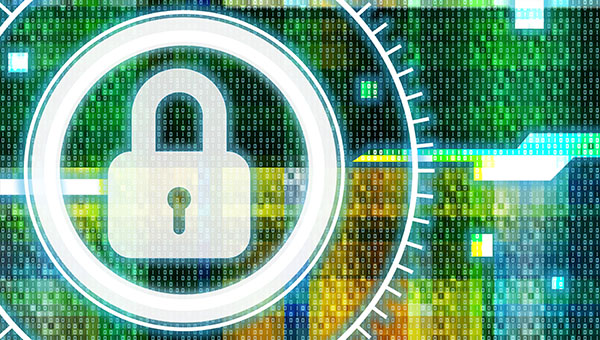 Data protection a virtual padlock infront of rows of data