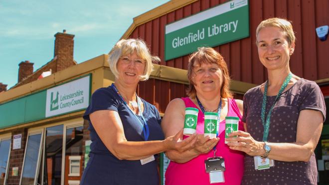 Glenfield Library is one of 16 county council libraries promoting the scheme. Pictured from l-r are Sue Wesley, Gillian Wright and Kim Wallis Libraries across Leicestershire are promoting the Message in a Bottle scheme