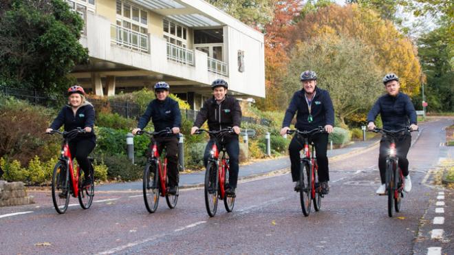 Blake Pain with members of the safe and sustainable travel team