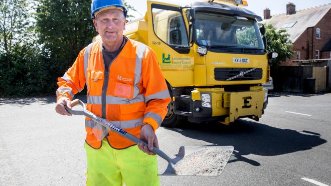Leicestershire County Council worker road dusting