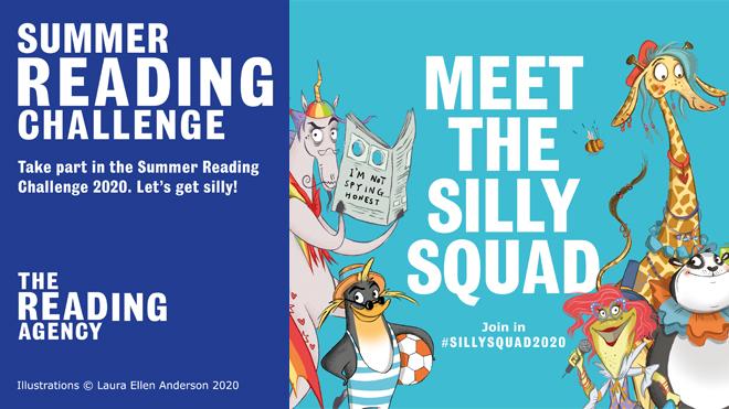 Summer Reading Challenge logo and Silly Squad characters