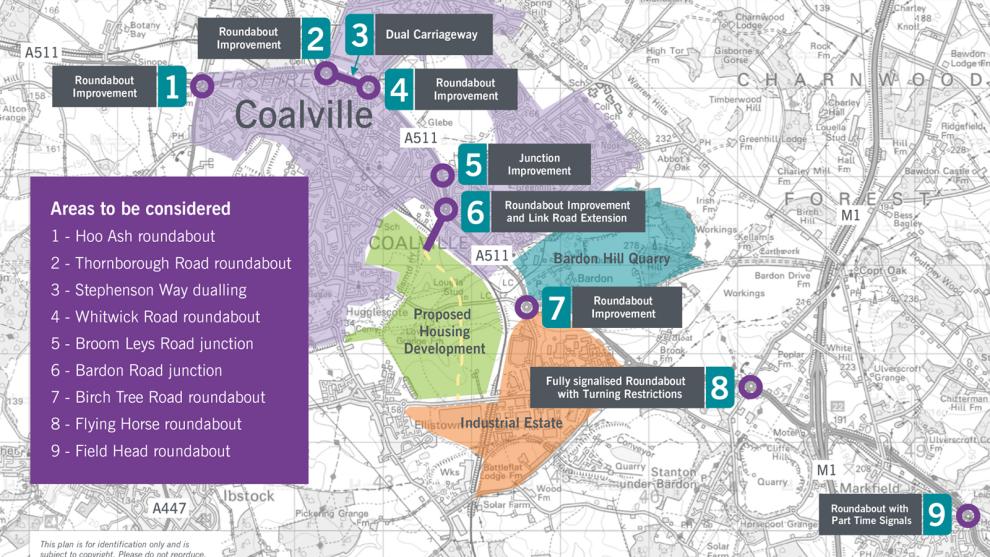 Map showing road improvements being planned for Coalville