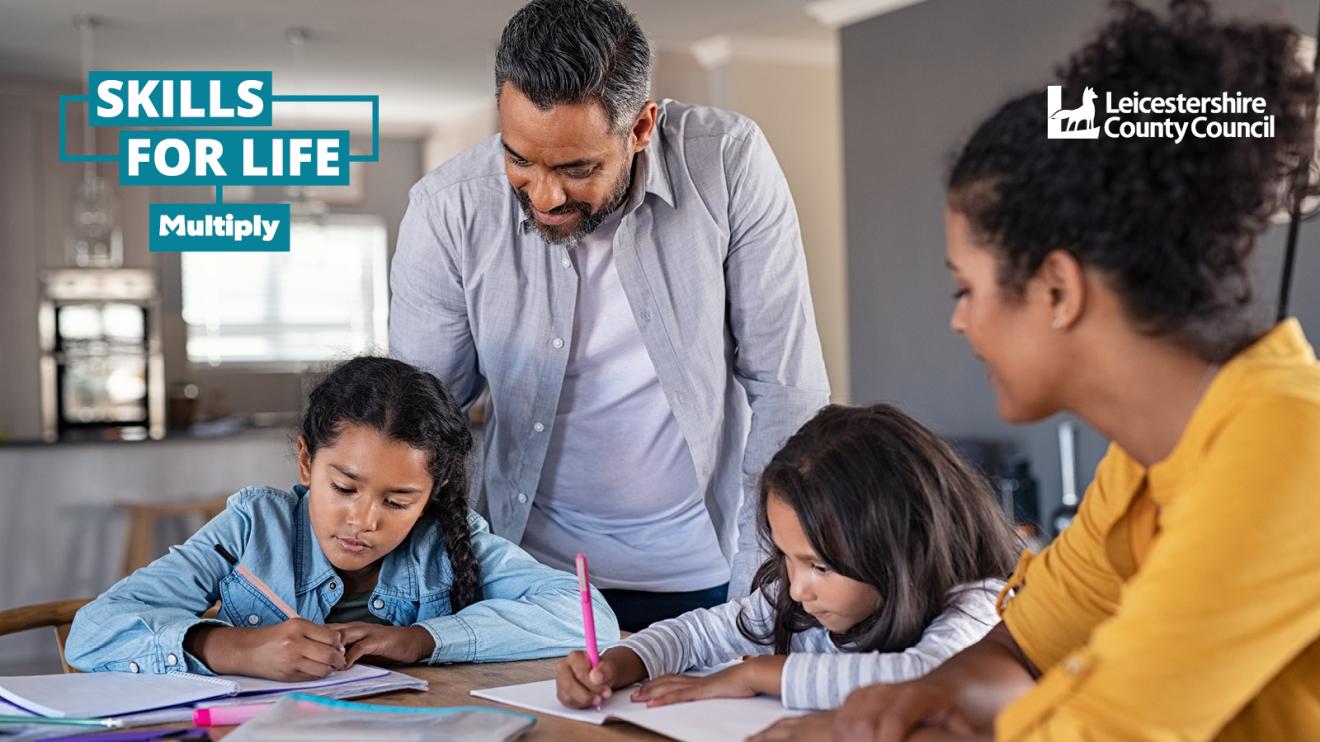 Family helping children with homework