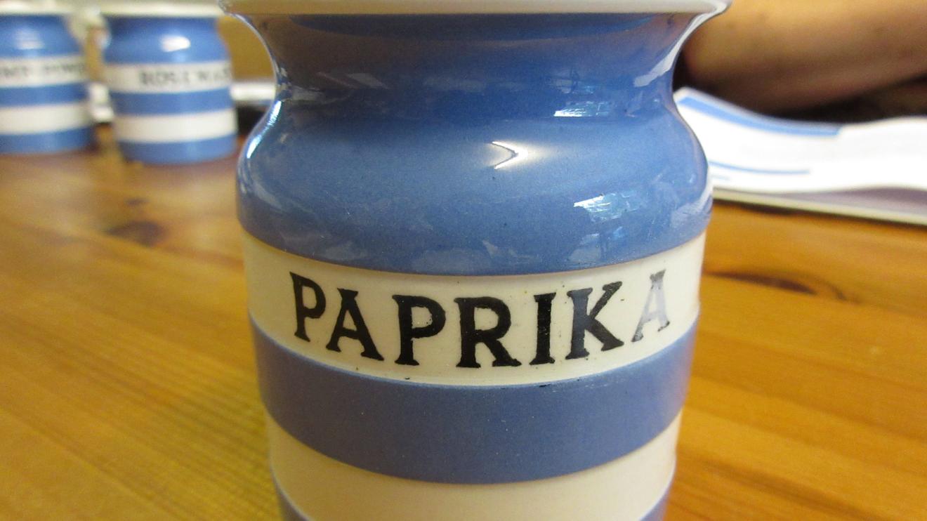 A Cornishware jar