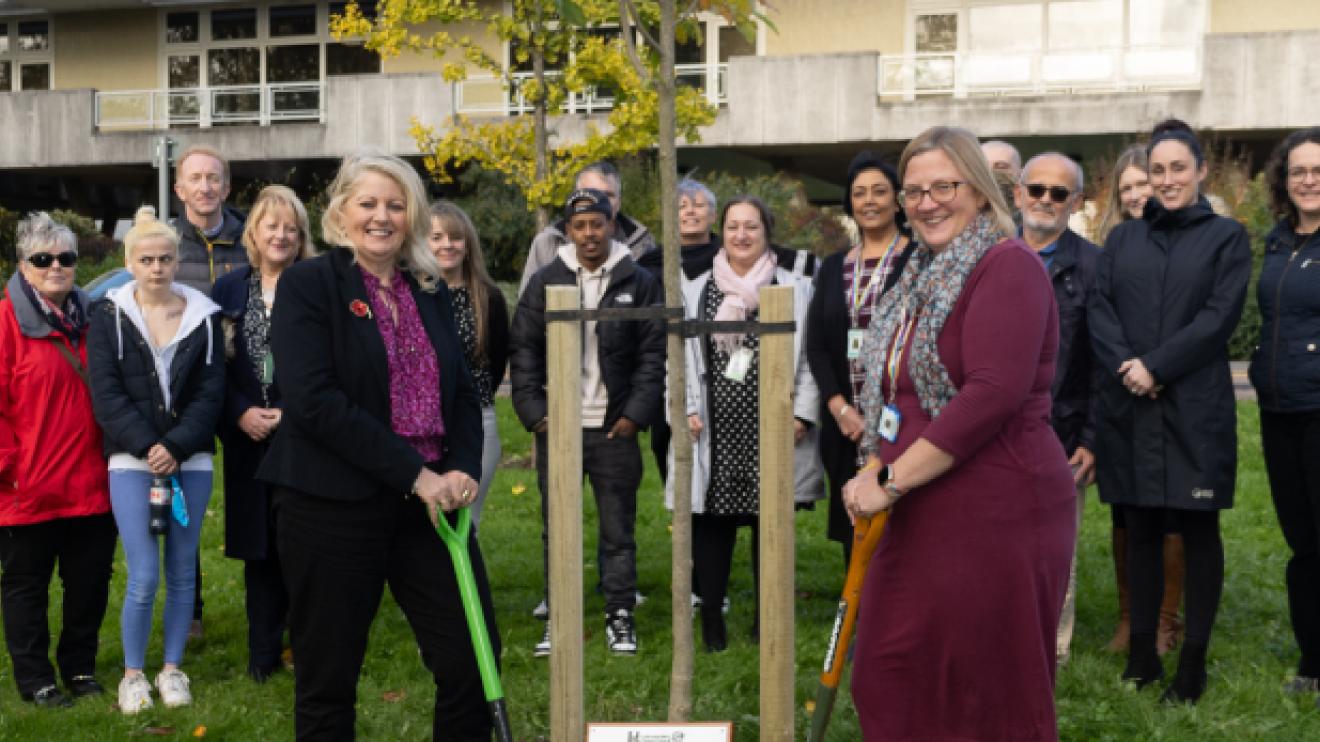 Councillor Deborah Taylor and Jane Moore plant the tree Councillor Deborah Taylor and Jane Moore plant the tree