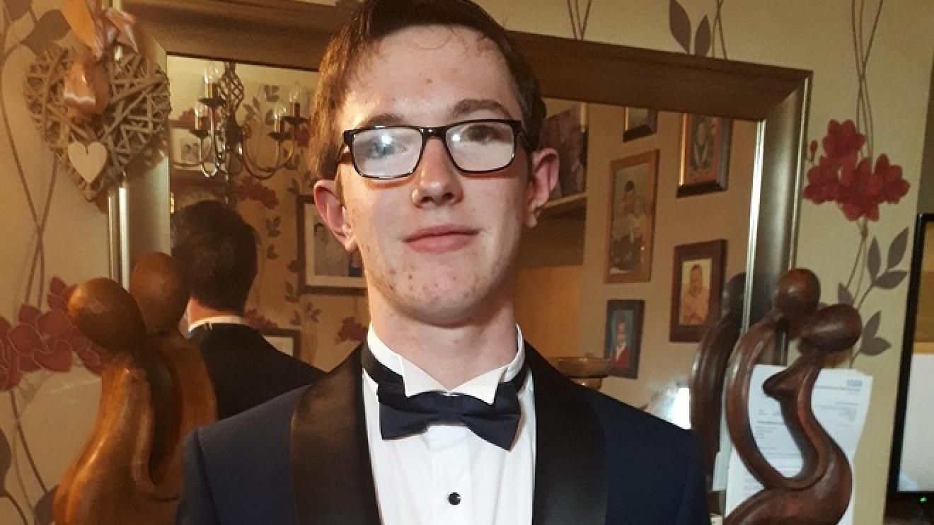 Tyler Hodgkinson, Young Person of the Year 2020 16 year old Tyler Hodgkinson wearing a dinner jacket and bow tie