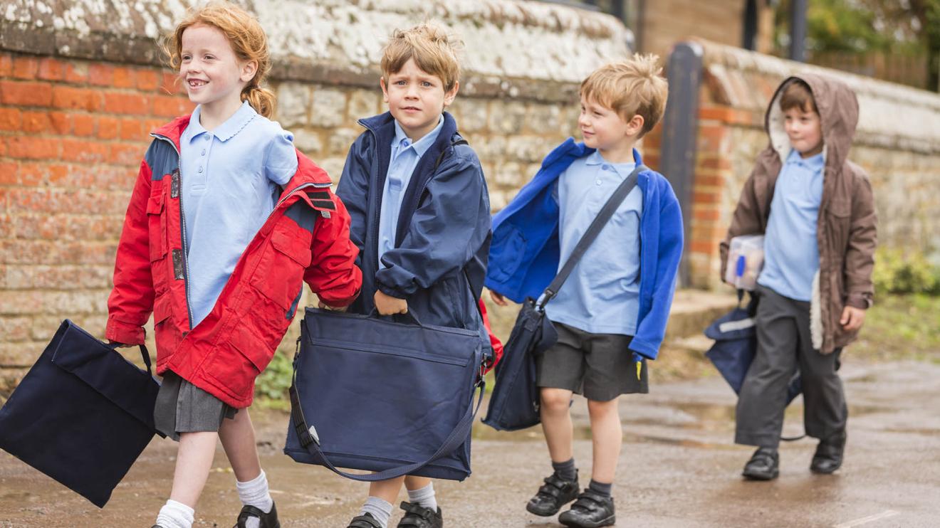 school children working to school