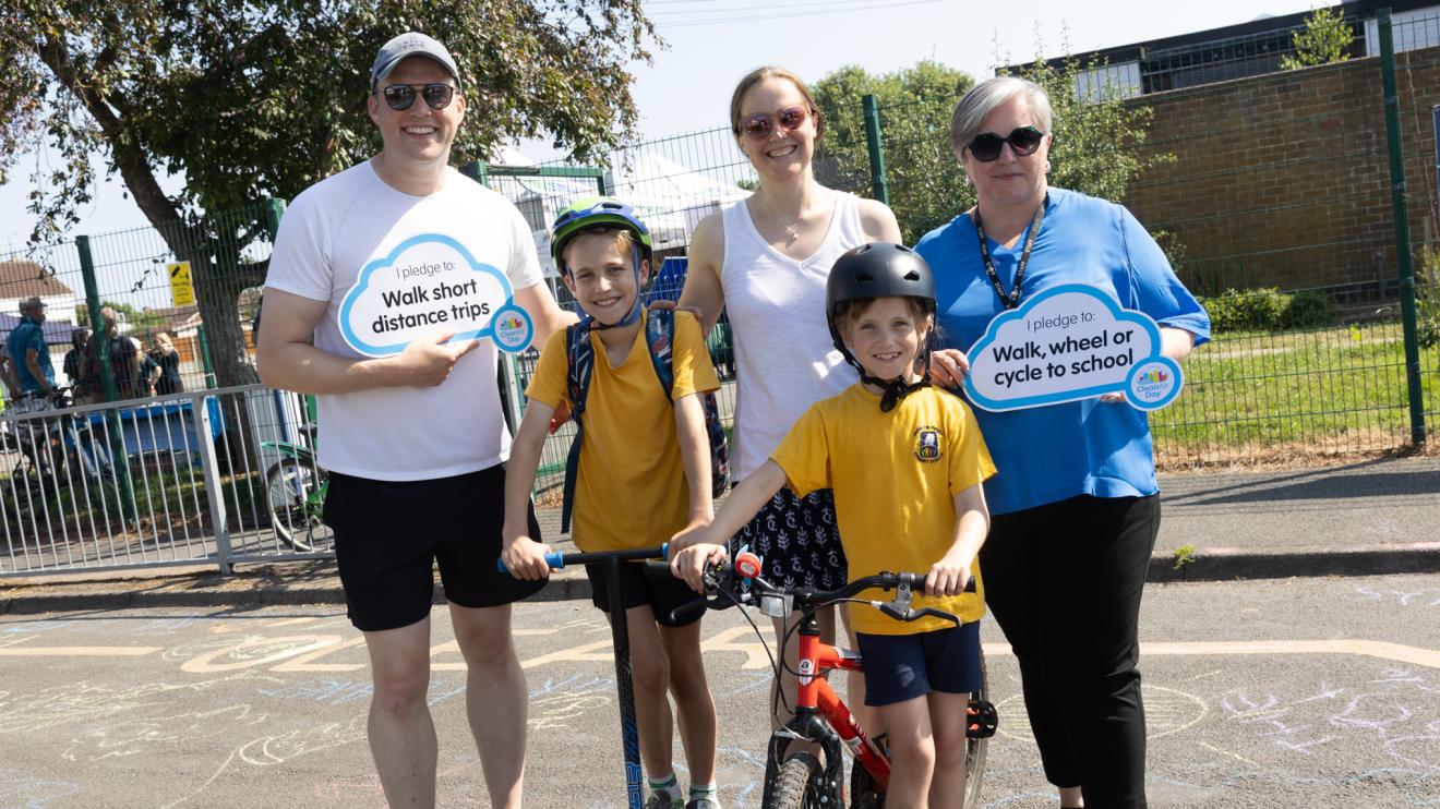 Family taking part in clean air day