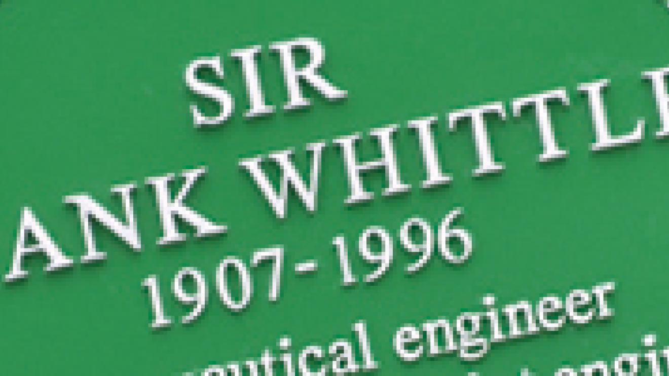 Group of people outside Green Plaque for Sir Frank Whittle