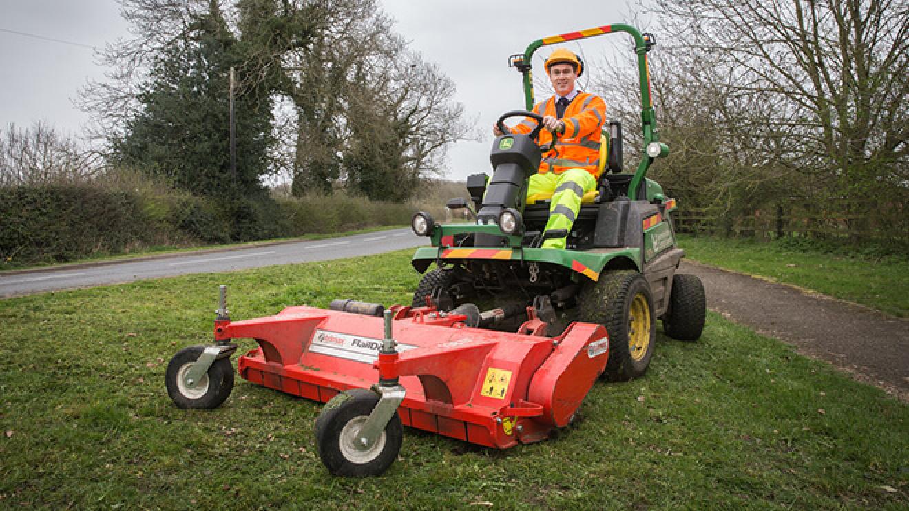 Councillor Blake Pain was in Gilmorton as part of the county council's grass-cutting programme The county council's annual grass-cutting programme started in April