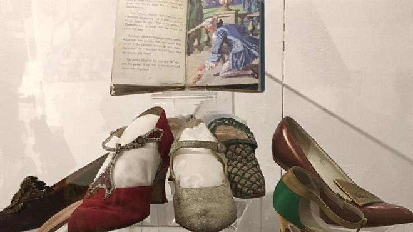 shoes and books in a museum