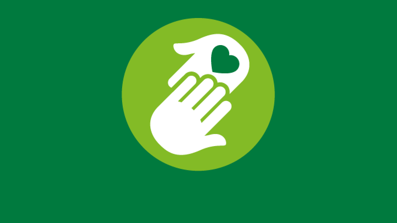 Illustration of hand with heart on it supporting another a hand
