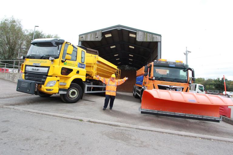 Councillor Ozzy O'Shea with some of the vehicles ready to be used to keep Leicestershire moving this winter