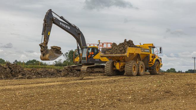 Digger at work on the North and East Melton Mowbray Distributor Road