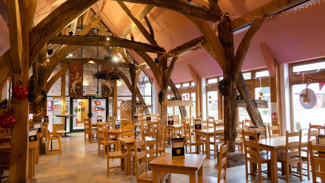 The interior of the cafe at 1485 Tithe Barn