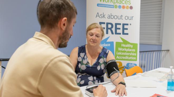 Councillor Richardson has a blood pressure test 
