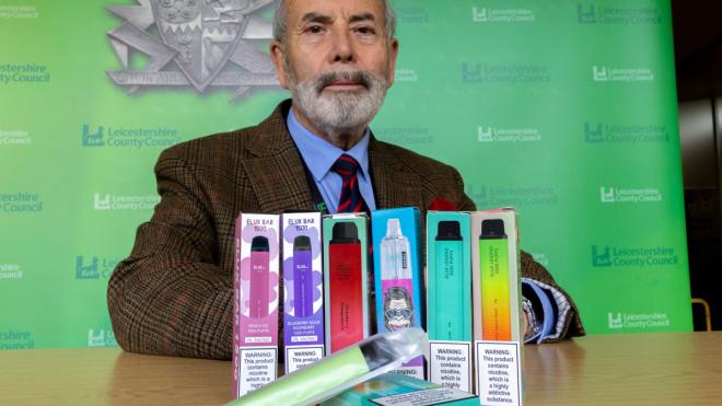 Council leader Dan Harrison with disposable vapes
