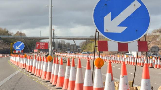 Traffic cones on the road