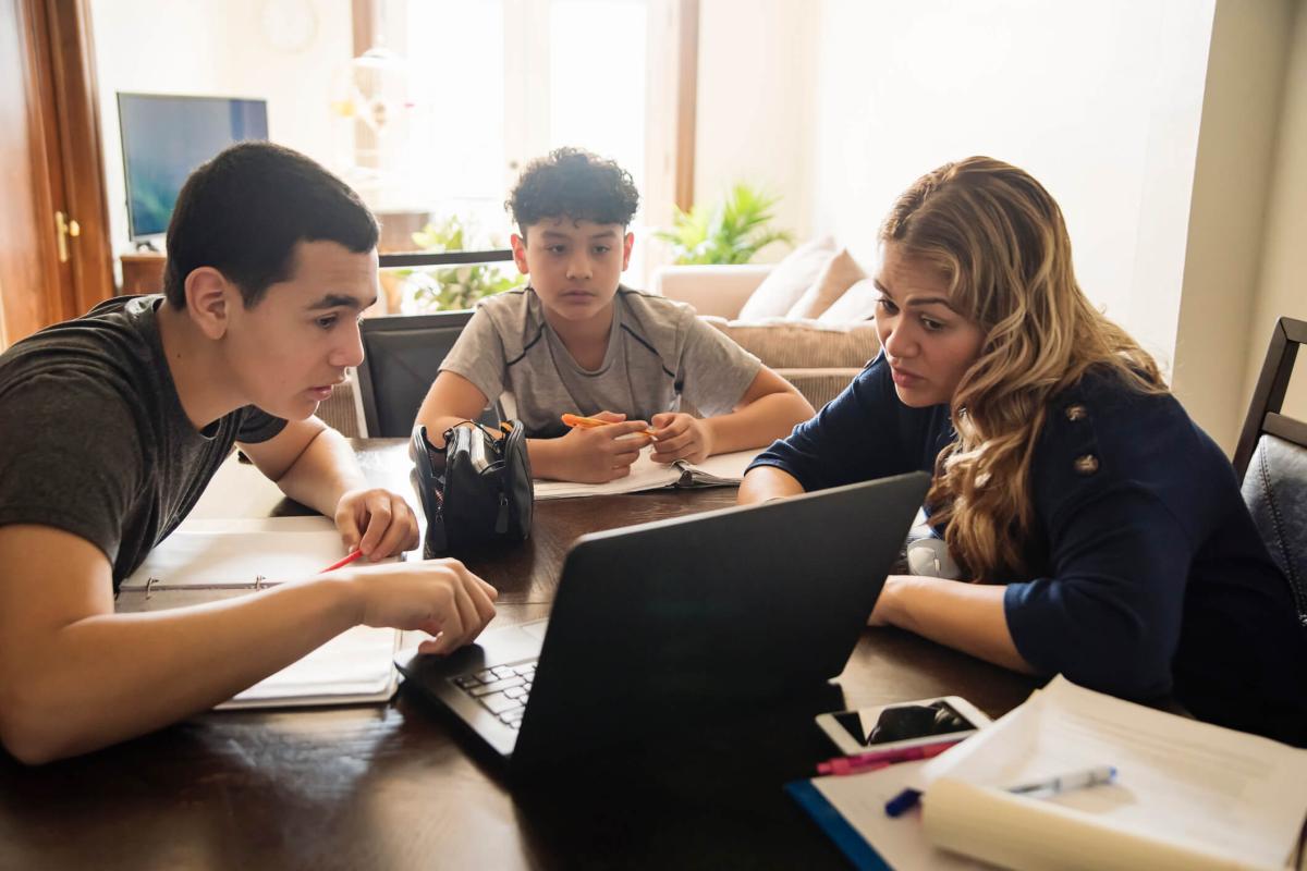 Mother home schooling two teenage boys