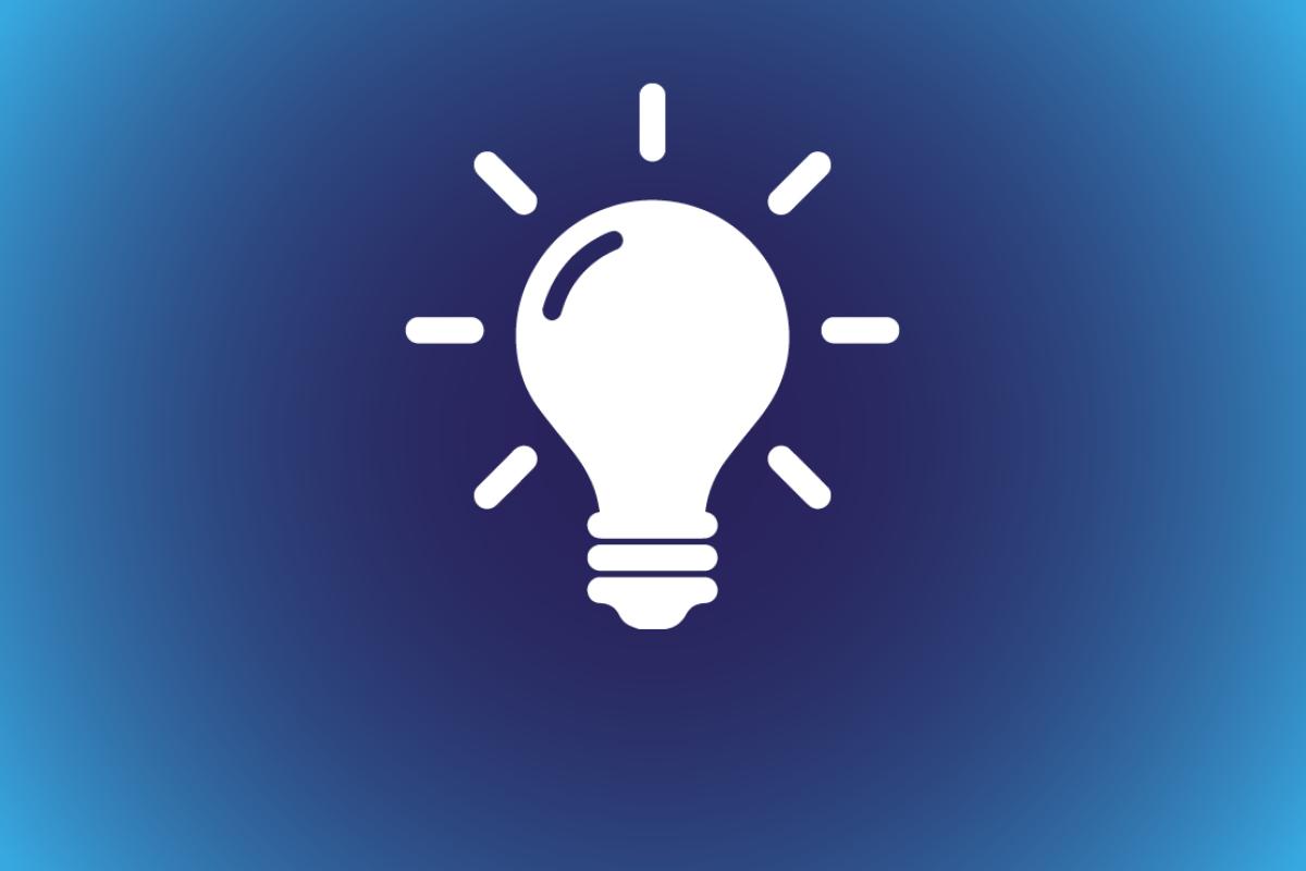 work+ card graphic - white lightbulb on blue background