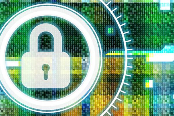 Data protection a virtual padlock infront of rows of data